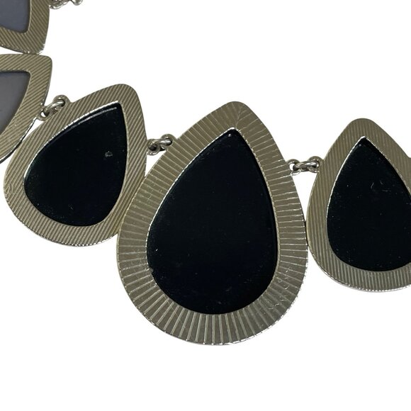 Statement Teardrop Necklace Black Gray Resin Stones On Silver-Tone Chain u - Picture 5 of 6